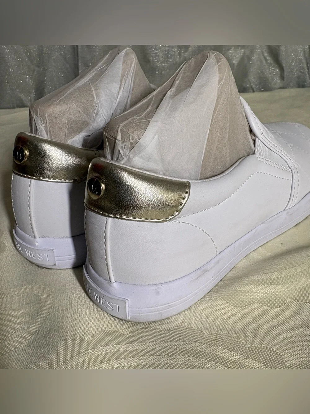 Nine West White Quilted Slip-On Sneakers - Women's Casual Shoes